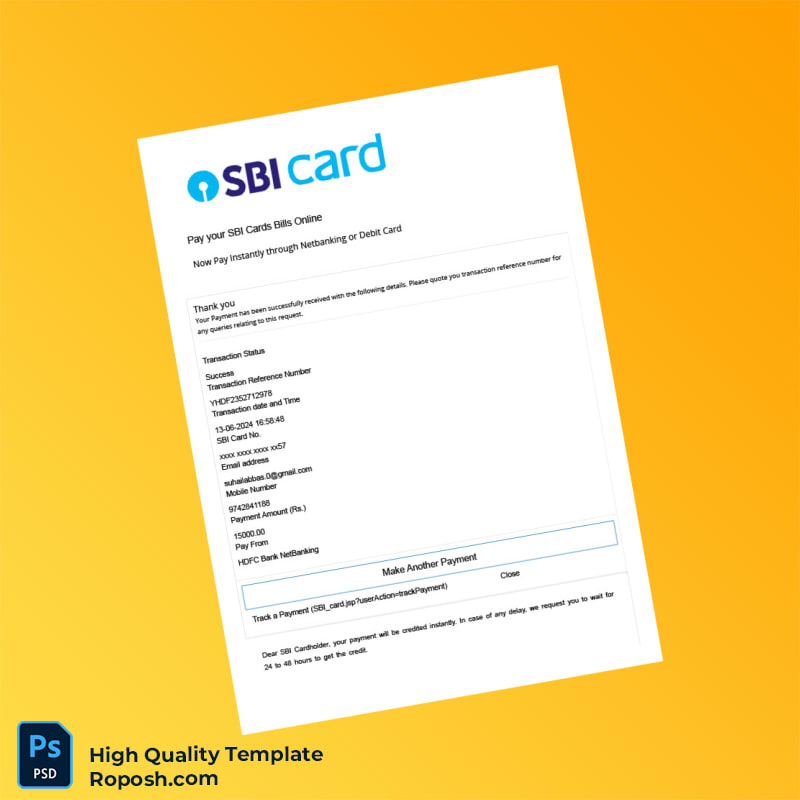 India SBI Card Editable Payment Receipt Template in Word and PDF formats 2 page India SBI Card Editable Payment Receipt Template in Word and PDF formats 2 page