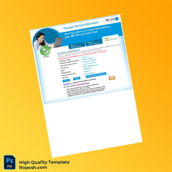 India SBI Editable Payment Acknowledgement Template in Word and PDF formats