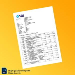 India SBI Personal Bank Statement Template in Word and PDF formats 7 page