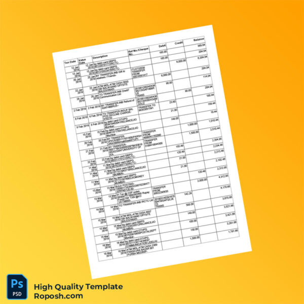 India SBI Personal Bank Statement Template in Word and PDF formats 7 page
