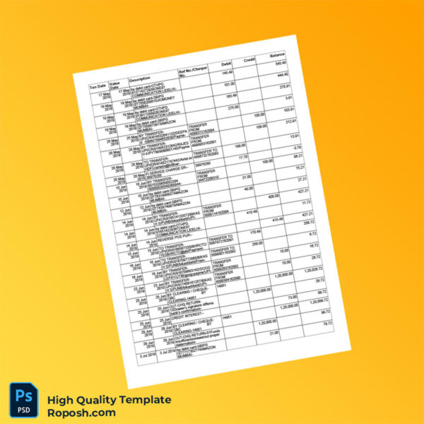 India SBI Personal Bank Statement Template in Word and PDF formats 7 page