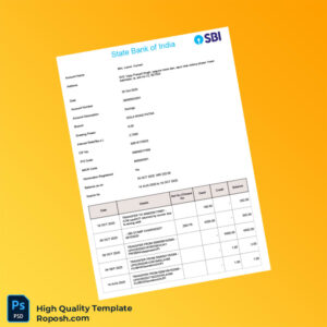 India State Bank of India Account Statement Template in Word and PDF formats 2 page