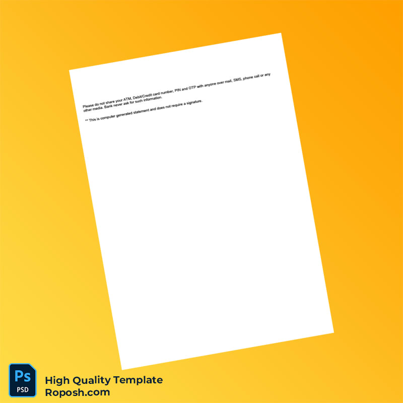 India State Bank of India Account Statement Template in Word and PDF formats 2 page India State Bank of India Account Statement Template in Word and PDF formats 2 page