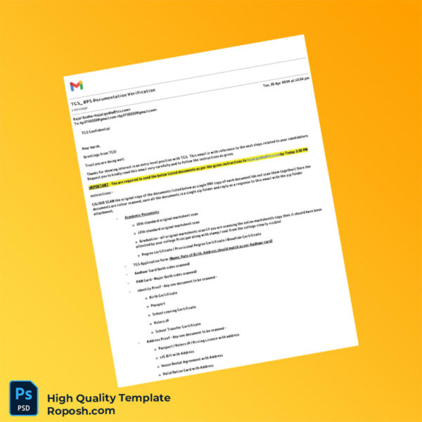 India TCS Editable Documentation Verification Template in Word and PDF formats 2 page