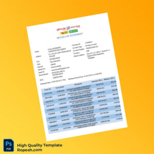 India Union Bank Bank Statement Template in Word and PDF formats 5 page
