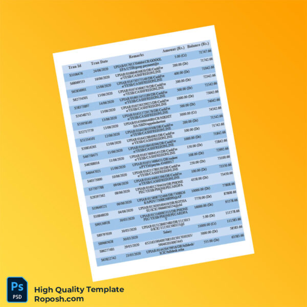 India Union Bank Bank Statement Template in Word and PDF formats 5 page