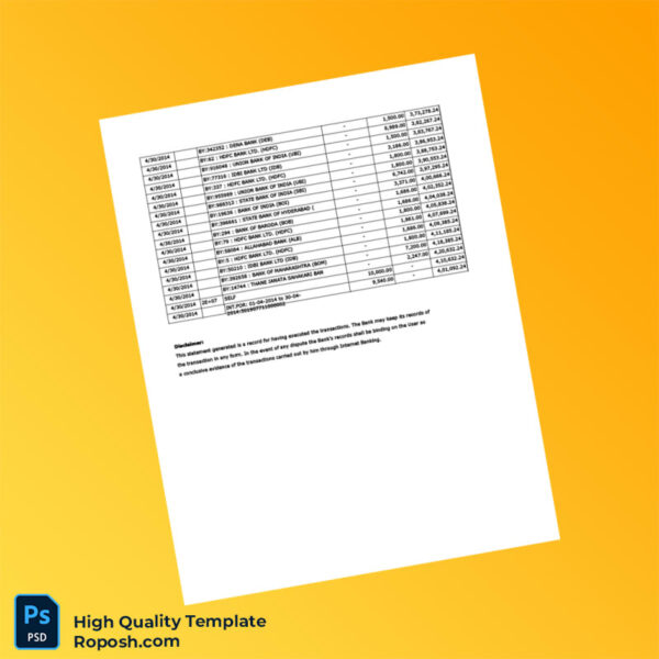 India Vijaya Bank Statement Template in Word and PDF formats 7 page