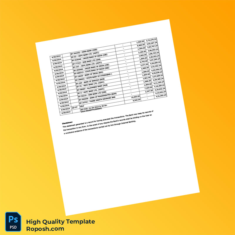 India Vijaya Bank Statement Template in Word and PDF formats 7 page India Vijaya Bank Statement Template in Word and PDF formats 7 page