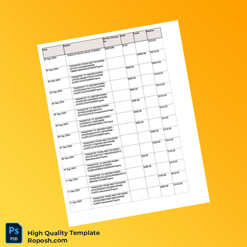 India Viond Bank Statement Template in Word and PDF formats 3 page India Viond Bank Statement Template in Word and PDF formats 3 page