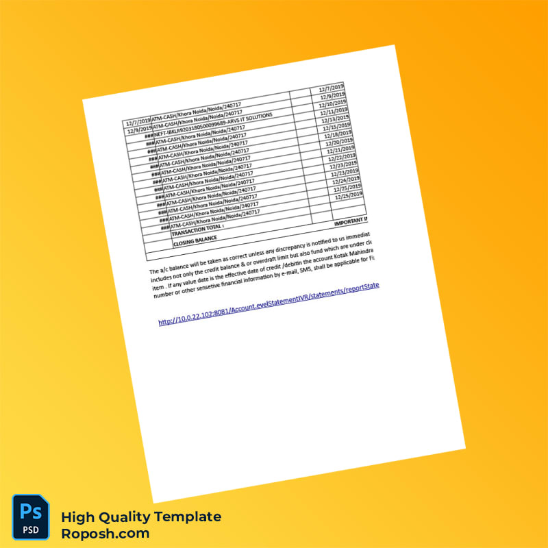 India Visa Inc Bank Statement Template in Word and PDF formats 7 page India Visa Inc Bank Statement Template in Word and PDF formats 7 page