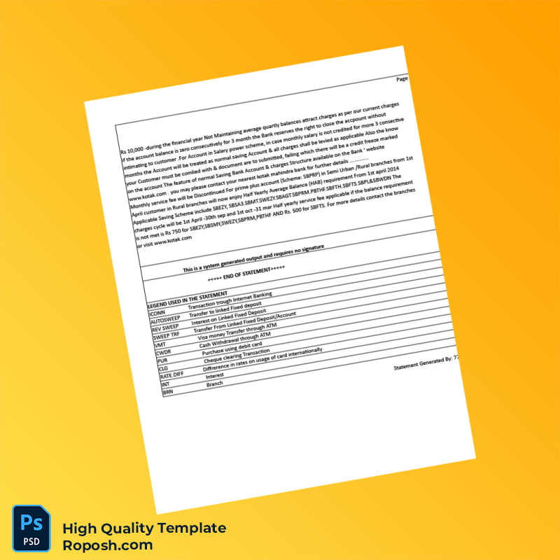 India Visa Inc Bank Statement Template in Word and PDF formats 7 page India Visa Inc Bank Statement Template in Word and PDF formats 7 page