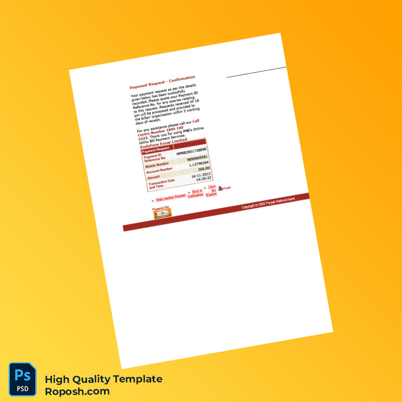 India Vodafone Essar Limited Editable Payment Confirmation Template in Word and PDF formats India Vodafone Essar Limited Editable Payment Confirmation Template in Word and PDF formats