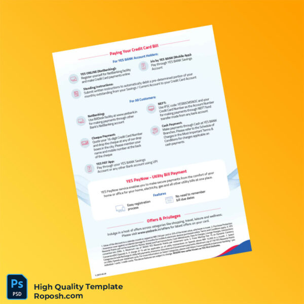 India YES BANK Editable Credit Card One Pager Template in Word and PDF formats 2 page