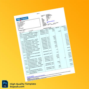 India YES Bank Bank Statement Template in Word and PDF formats 4 page