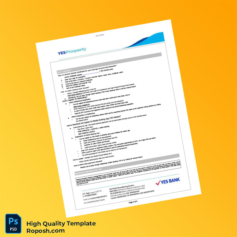 India Yes Bank Statement Template in Word and PDF formats 6 page India Yes Bank Statement Template in Word and PDF formats 6 page