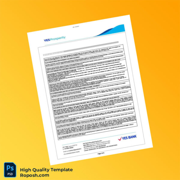 India Yes Bank Statement Template in Word and PDF formats 6 page