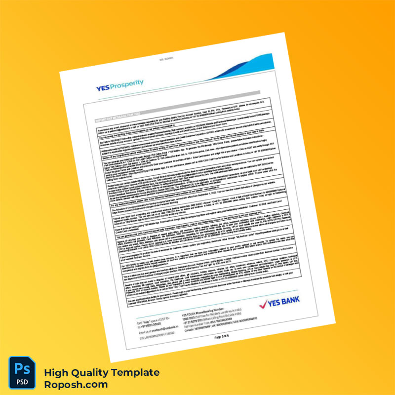 India Yes Bank Statement Template in Word and PDF formats 6 page India Yes Bank Statement Template in Word and PDF formats 6 page