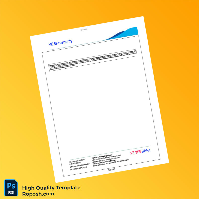 India Yes Bank Statement Template in Word and PDF formats 6 page India Yes Bank Statement Template in Word and PDF formats 6 page