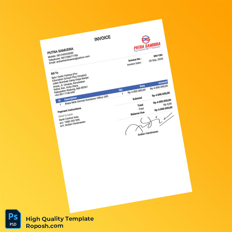 Indonesia Putra Samudra Editable Utility Bills Template in Word and PDF formats Indonesia Putra Samudra Editable Utility Bills Template in Word and PDF formats