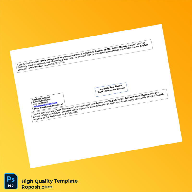 Iraq Bank Statement Template in Word and PDF formats 3 page Iraq Bank Statement Template in Word and PDF formats 3 page