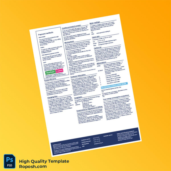 Ireland Bord Gáis Energy Limited Editable Natural Gas Bill Template in Word and PDF formats 2 page