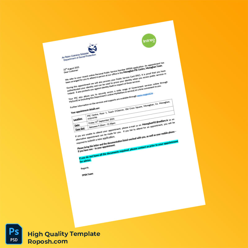 Ireland Editable Appointment Letter Template in Word and PDF formats 2 page Ireland Editable Appointment Letter Template in Word and PDF formats 2 page