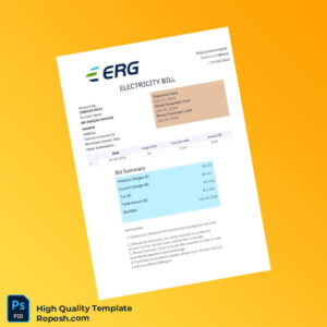 Italy ERG Editable Electricity Bill Template in Word and PDF formats