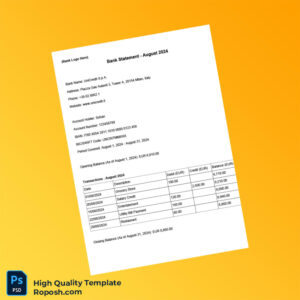 Italy UniCredit Bank Statement Template in Word and PDF formats
