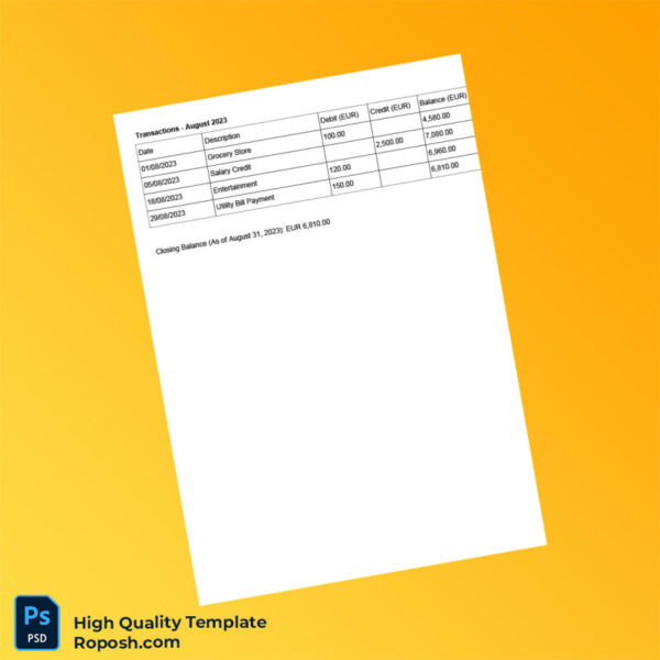 Italy UniCredit S p A Editable Bank Statement Template in Word and PDF formats 2 page