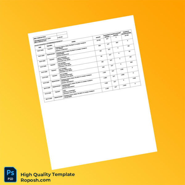 Kazakhstan Alatau City Bank Statement Template in Word and PDF formats 8 page