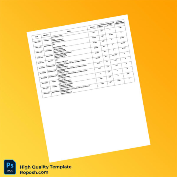 Kazakhstan Alatau City Bank Statement Template in Word and PDF formats 8 page