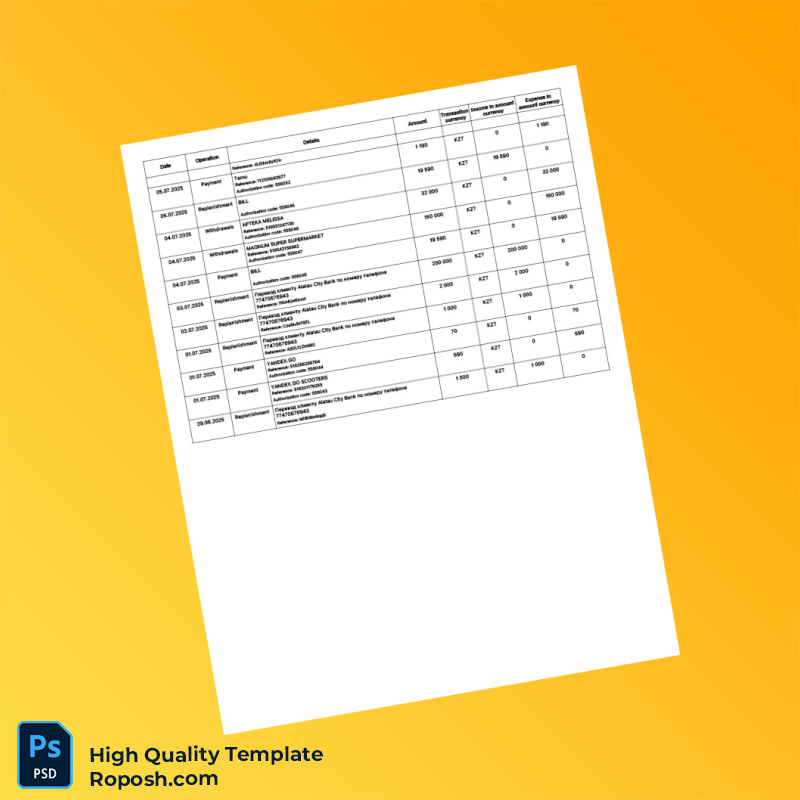 Kazakhstan Alatau City Bank Statement Template in Word and PDF formats 8 page Kazakhstan Alatau City Bank Statement Template in Word and PDF formats 8 page