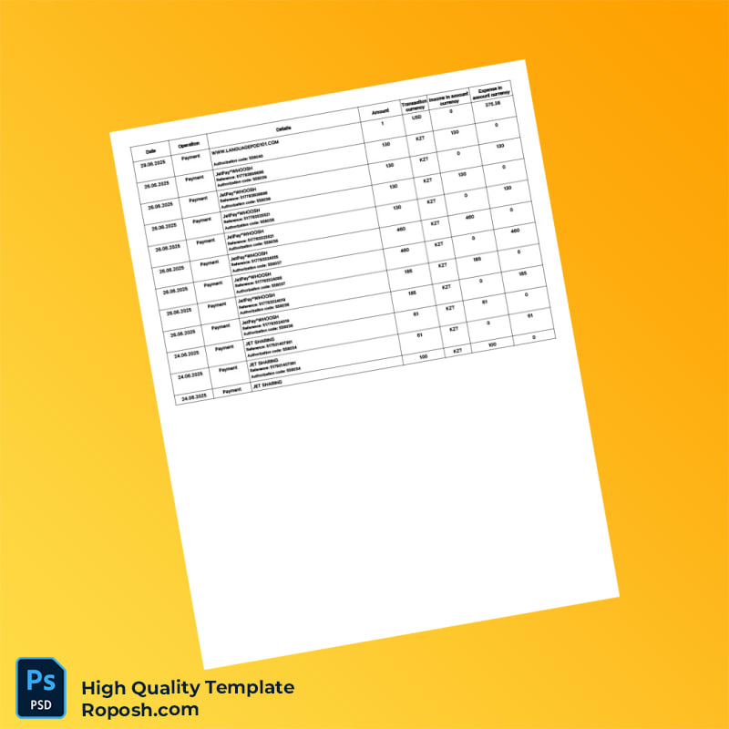 Kazakhstan Alatau City Bank Statement Template in Word and PDF formats 8 page Kazakhstan Alatau City Bank Statement Template in Word and PDF formats 8 page