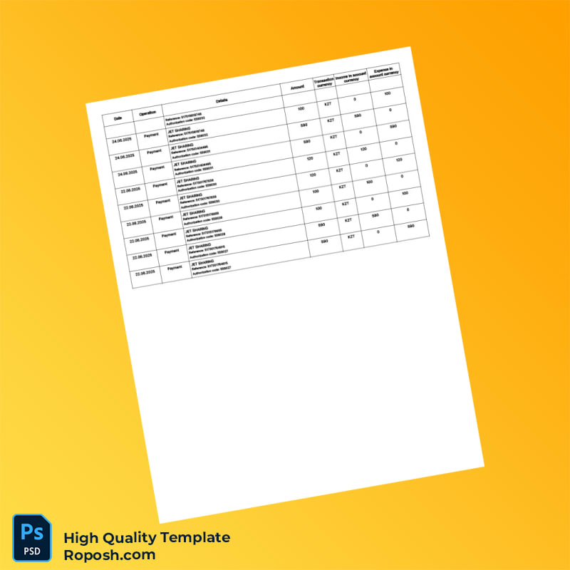 Kazakhstan Alatau City Bank Statement Template in Word and PDF formats 8 page Kazakhstan Alatau City Bank Statement Template in Word and PDF formats 8 page