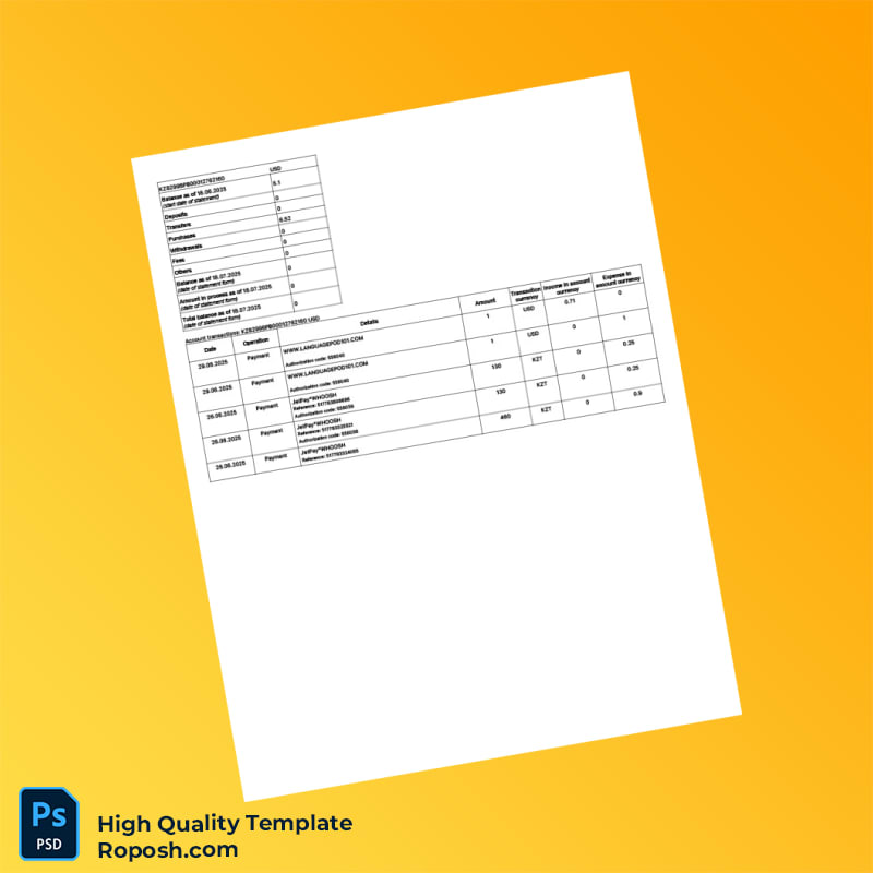 Kazakhstan Alatau City Bank Statement Template in Word and PDF formats 8 page Kazakhstan Alatau City Bank Statement Template in Word and PDF formats 8 page