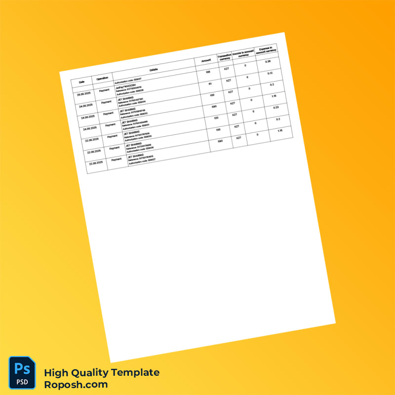 Kazakhstan Alatau City Bank Statement Template in Word and PDF formats 8 page Kazakhstan Alatau City Bank Statement Template in Word and PDF formats 8 page