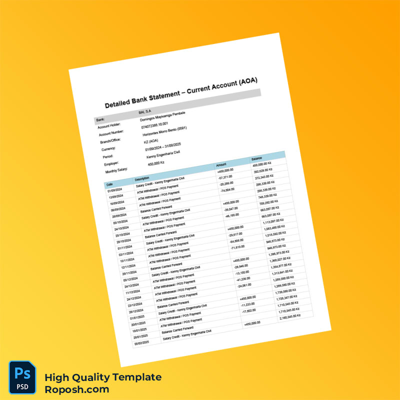 Kazakhstan Bank Statement BAI KZ Template in Word and PDF formats 3 page Kazakhstan Bank Statement BAI KZ Template in Word and PDF formats 3 page