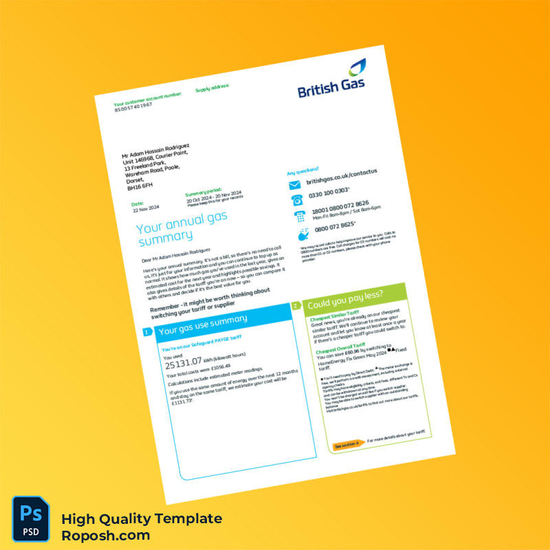 Kazakhstan British Gas Editable Utility Bill Template in Word and PDF formats 3 page Kazakhstan British Gas Editable Utility Bill Template in Word and PDF formats 3 page