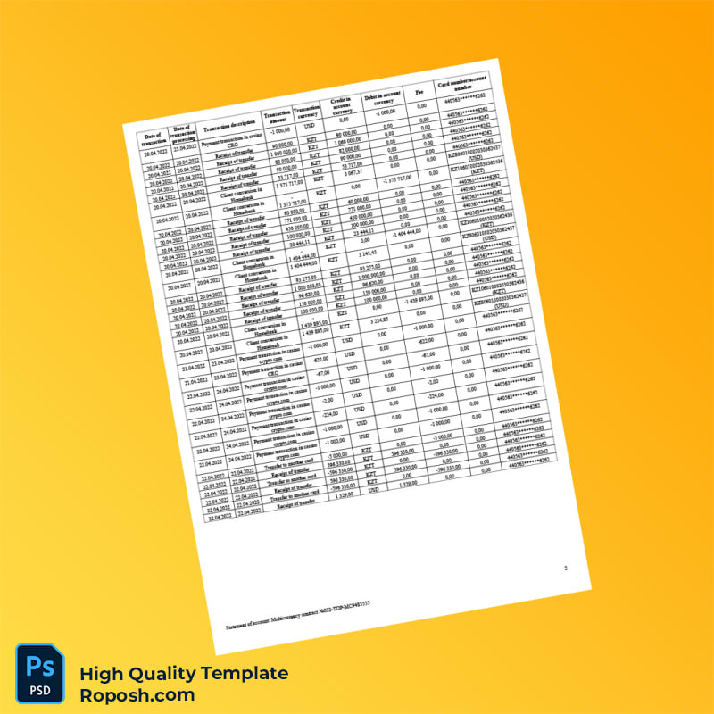 Kazakhstan Halyk Bank Statement Template in Word and PDF formats 3 page Kazakhstan Halyk Bank Statement Template in Word and PDF formats 3 page