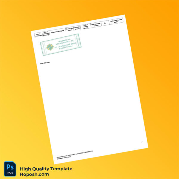 Kazakhstan Halyk Bank Statement Template in Word and PDF formats 3 page