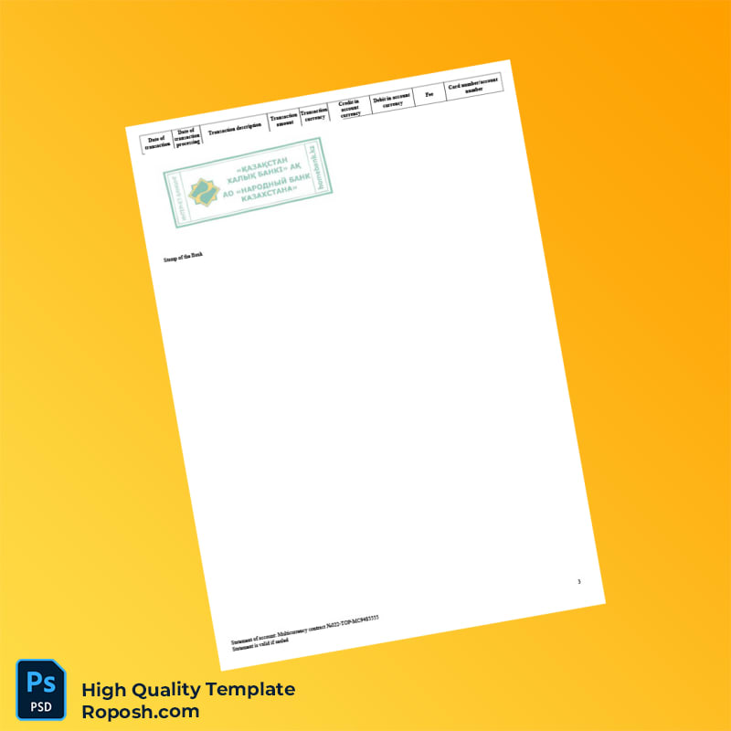 Kazakhstan Halyk Bank Statement Template in Word and PDF formats 3 page Kazakhstan Halyk Bank Statement Template in Word and PDF formats 3 page