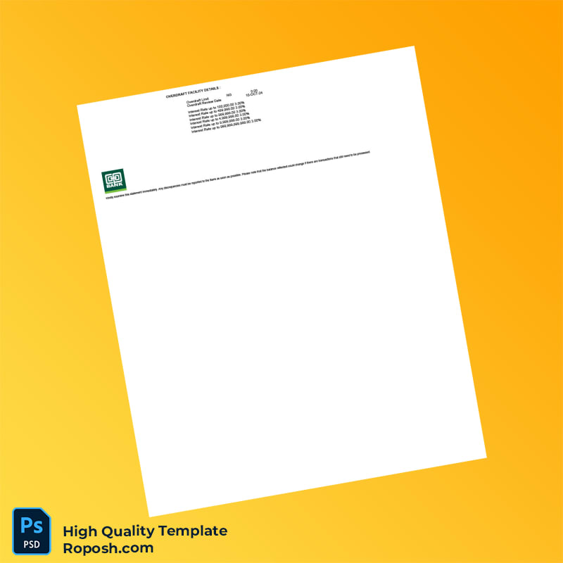 Kenya Co-op Bank Savings Account Statement Template in Word and PDF formats 2 page Kenya Co-op Bank Savings Account Statement Template in Word and PDF formats 2 page