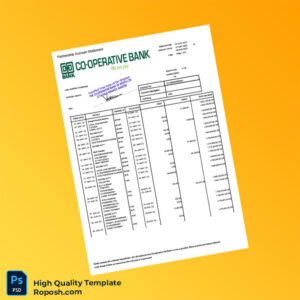 Kenya Co-operative Bank Statement Template in Word and PDF formats 8 page