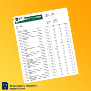 Kenya Cooperative Bank Statement Template in Word and PDF formats 2 page