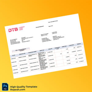 Kenya DTB Bank Statement Template in Word and PDF formats 8 page