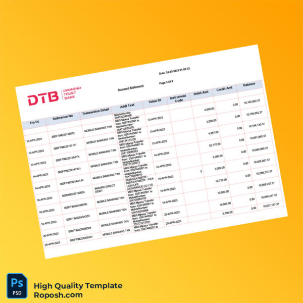 Kenya DTB Bank Statement Template in Word and PDF formats 8 page