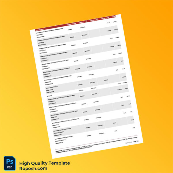 Kenya Editable Bank Statement Template in Word and PDF formats 3 page
