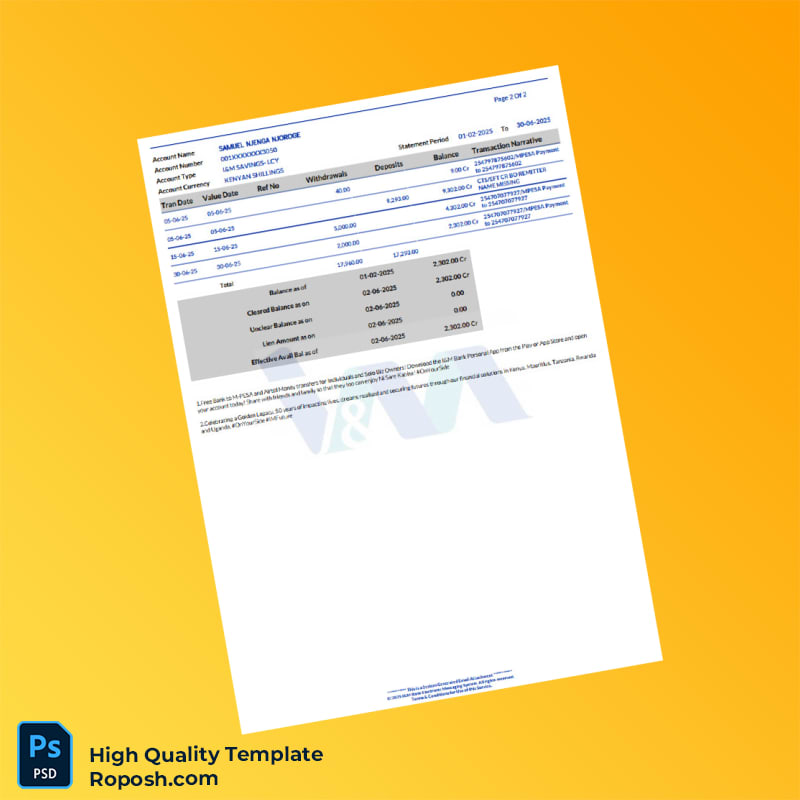 Kenya I M Bank Statement Template in Word and PDF formats 2 page Kenya I M Bank Statement Template in Word and PDF formats 2 page