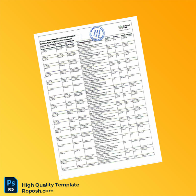 Kenya National Bank Statement Template in Word and PDF formats 3 page Kenya National Bank Statement Template in Word and PDF formats 3 page