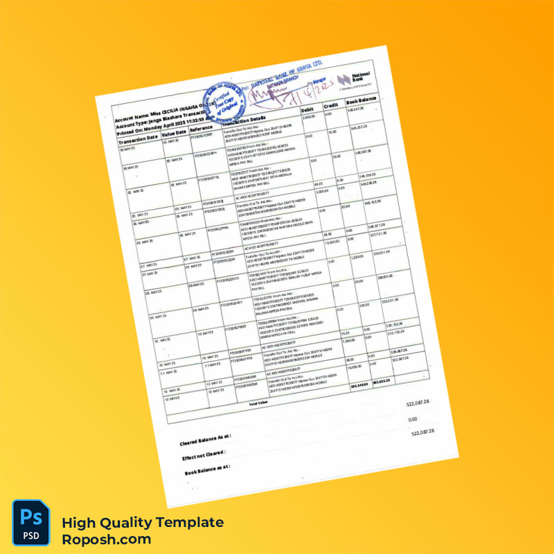 Kenya National Bank Statement Template in Word and PDF formats 3 page Kenya National Bank Statement Template in Word and PDF formats 3 page